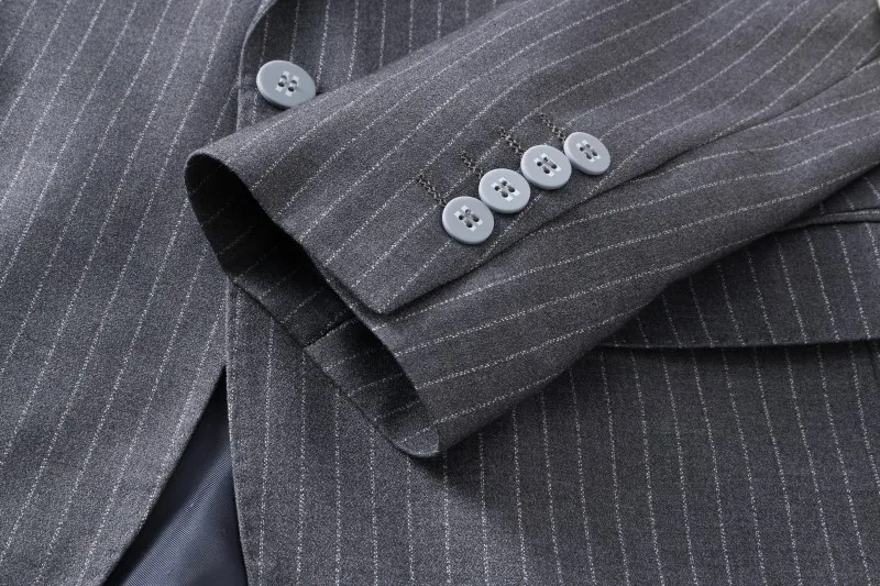 (Куртка + жилет + штаны) 2018 весенние туфли в полоску Серый одной кнопки Для мужчин костюмы классические костюмы Для мужчин бизнес Свадебный