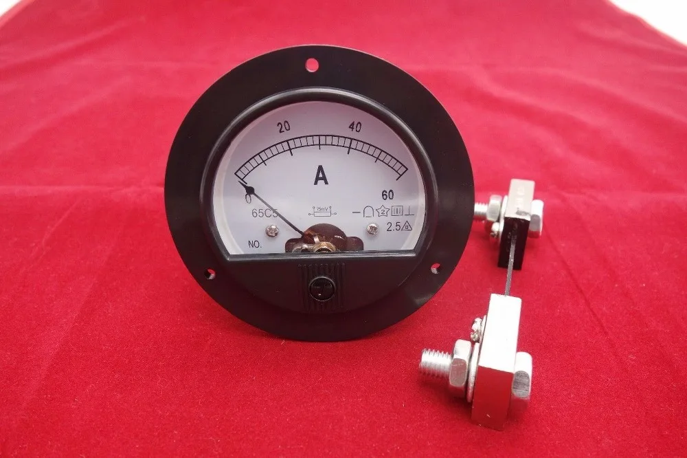 90mm with shunt DC 0-60A Round Analog Ammeter Panel AMP Current Meter Dia