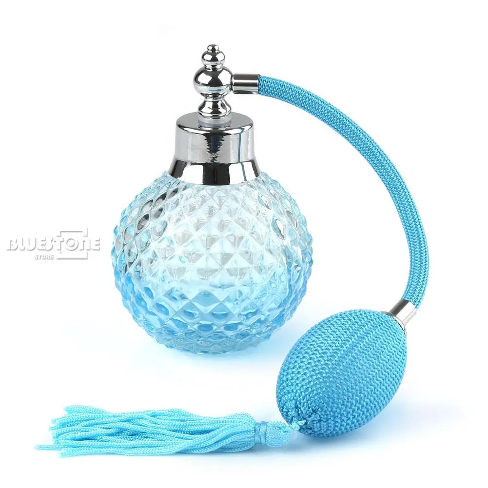 

100ml Vintage Crystal Perfume Bottle blue Spray Atomizer Refillable Glass Gift
