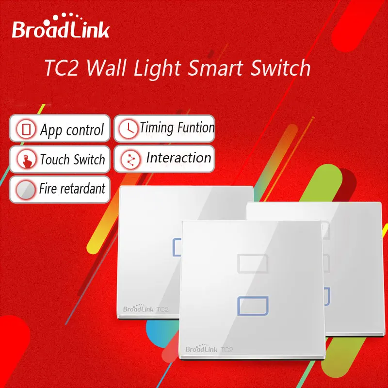 

EU Standard Broadlink TC2 Smart Touch Switch 1 Gang + 2 Gang + 3 Gang Wireless Remote Control, Glass Panel Touch Screen Switch