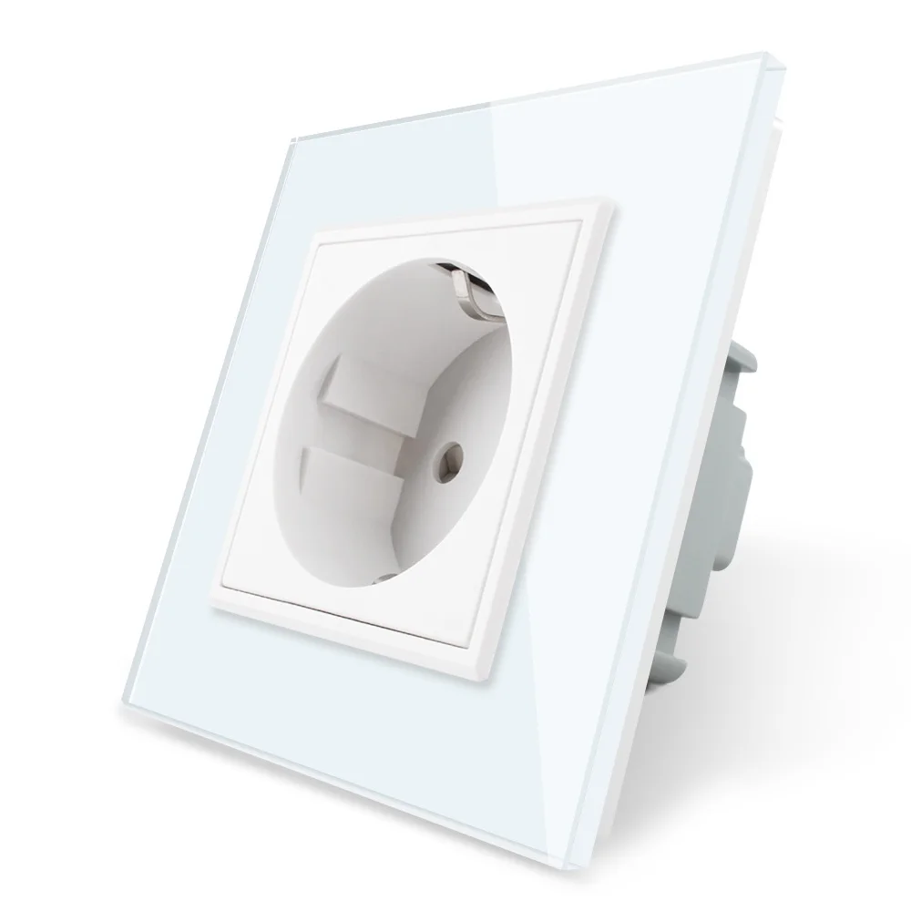 Livolo-EU-Standard-Power-Socket-White-Crystal-Glass-Panel-AC-110-250V-16A-Wall-Power-Socket