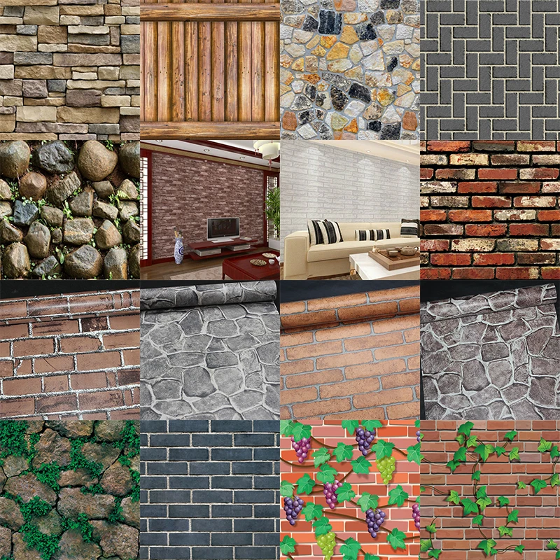 

1PC 45x100cm Vintage Stone Brick Wallpaper 3D Brick Stone Wall Sticker Rustic Effect Self-adhesive Wall Sticker Home Decoration