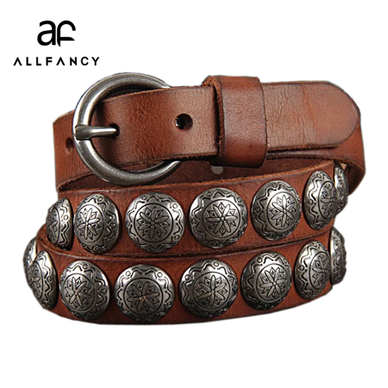 Women 100 Head layer cowhide personality Waist belt studded Jeans Belt color rivet Original leather belt