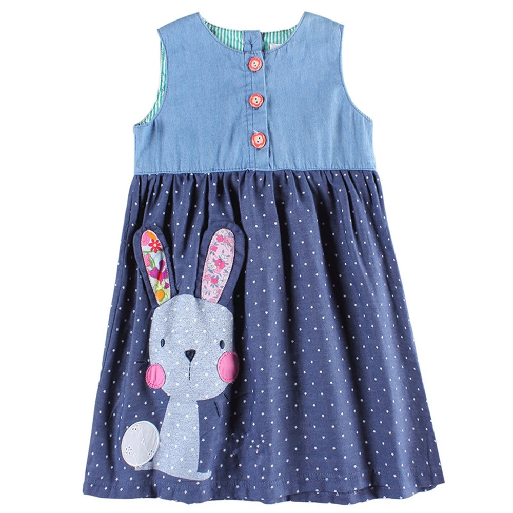 

Girls baby sleeveless dress summer new children wearing embroidered rabbit figure figure dress round neck sleeveless dress H7140