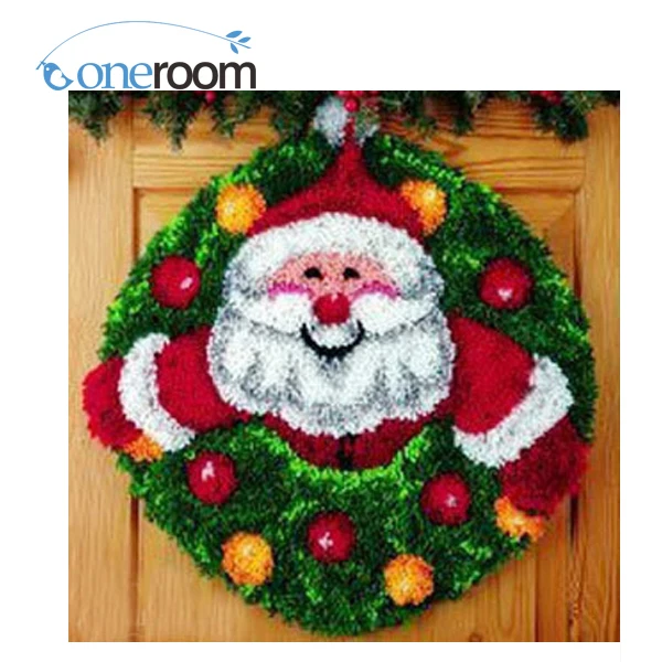 ZD111 Santa Claus Hook Rug Kit DIY Unfinished Crocheting Yarn Mat Latch