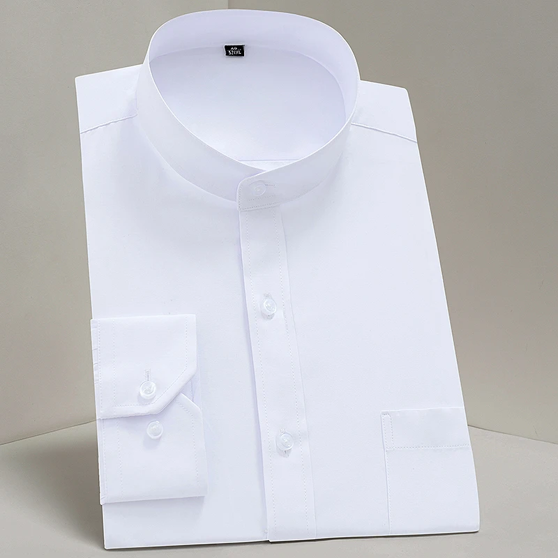 Chinease stand Collar solid plain regular fit long sleeve party Mandarin bussiness formal shirts for men with chest pocket Chinease stand Collar solid plain regular fit long sleeve party Mandarin bussiness formal shirts for men with chest pocket