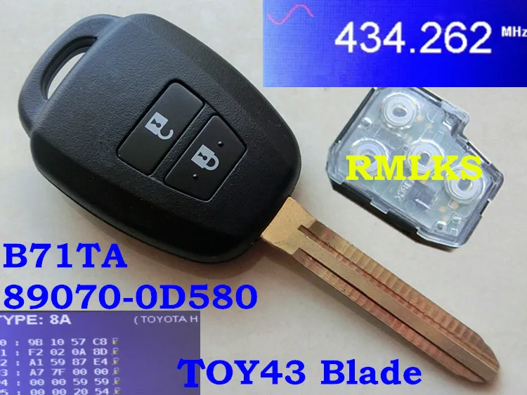 Дистанционный ключ RMLKS 2012 2015 для Toyota Yaris 433 МГц G H чип TOY43 Blade FCC ID:89070 OD580 B71TA|Ключ от