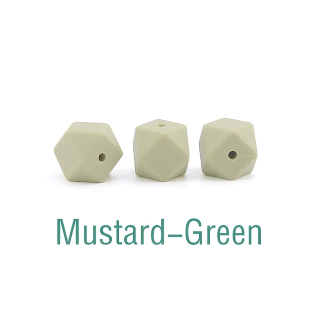 Let's Make Silicone Beads Hexagon Beads 14mm 10pc Food Grade Silicone Teether DIY Pacifier Clips Beads Necklace Baby Teether Mustard Green