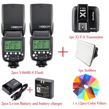 

Godox Ving V860II 2pcs V860II-S Li-ion Battery Flash For Sony A7 A7S A7R A7 II A6300 MI Hotshoe + Color Filter + Softbox + X1T-S