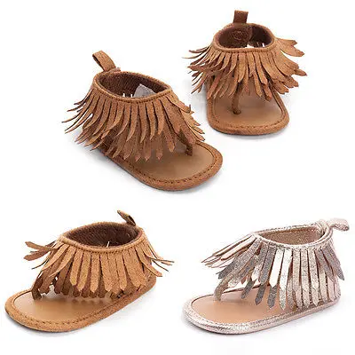 Newborn Baby Girl Crib Sandal Shoes Leather Tassels Soft Sole Sandals Infant Baby Shoes 0-12M