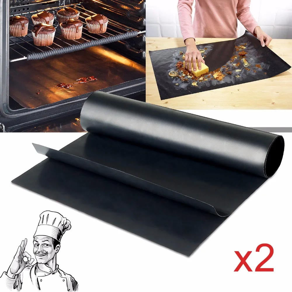 

40x33/50cm 2pcs/set Reusable Non-stick BBQ Grill Mat 0.2mm Thick PTFE Barbecue Baking Liners Teflon Cook Pad Microwave Oven Tool