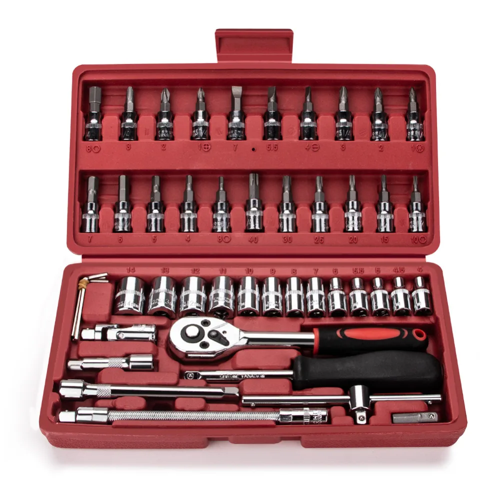 

46pc Spanner Socket Set Car Repair Tool 1/4 inch Socket Set Car Repair Tool Ratchet Torque Wrench Combo Tools Auto Repairing Kit