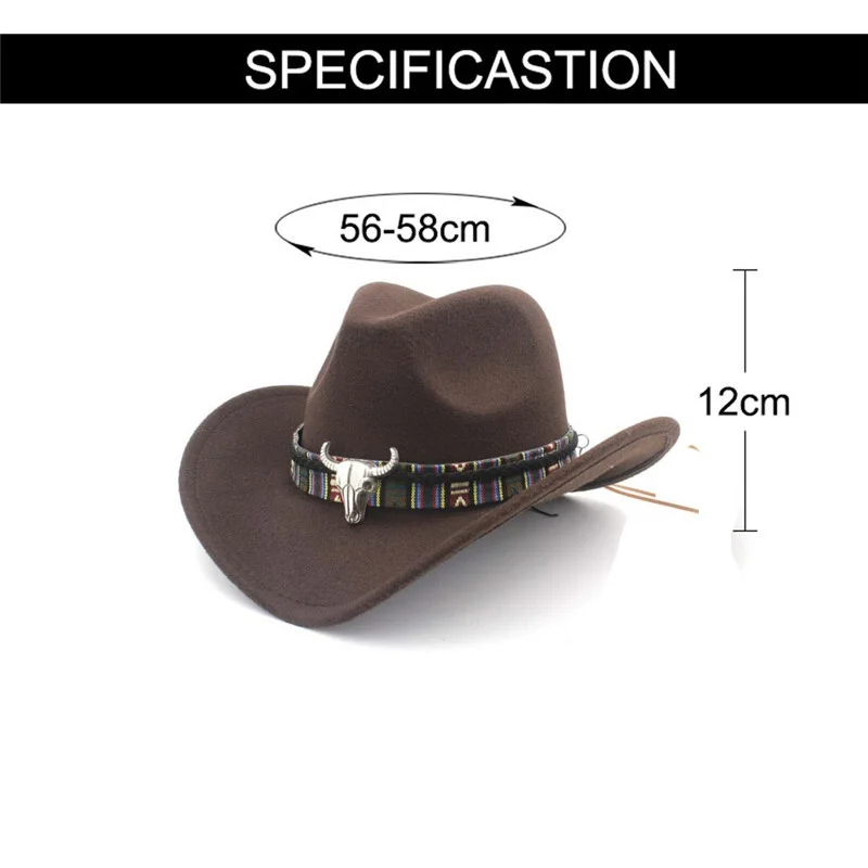 Ethnic Style Western Cowboy Hat Women\'s Wool Hat Jazz Hat Western Cowboy Hat Hot Selling