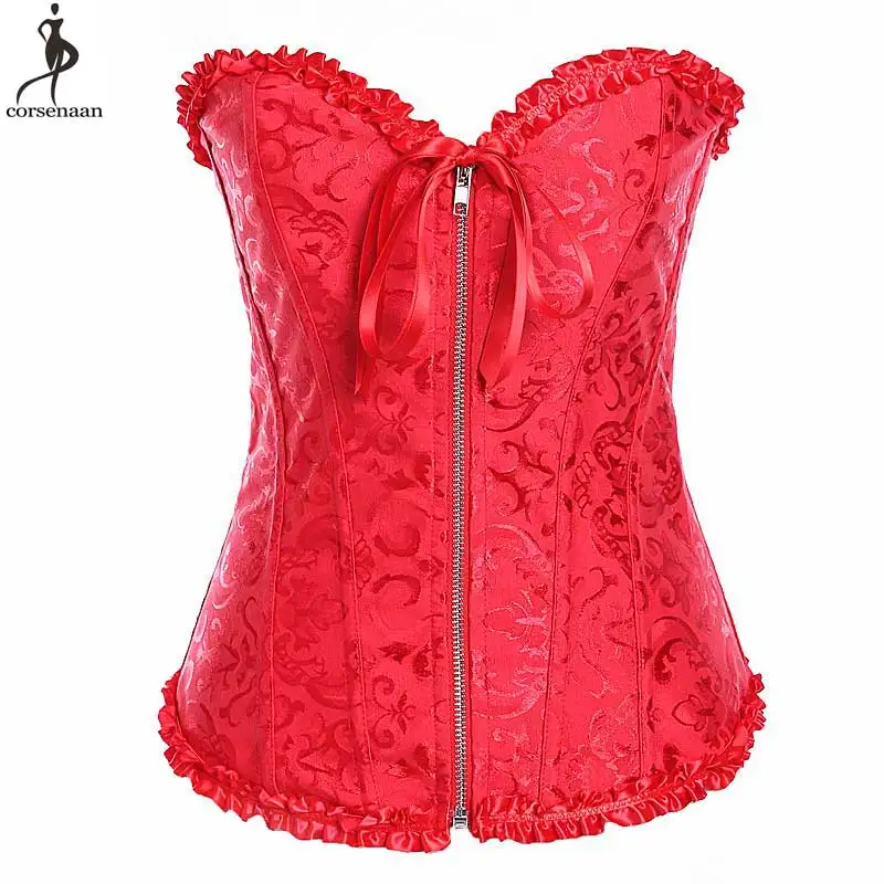 Цена корсет дропшиппинг бюстье на молнии Korsett женское кружевное цветочное готическое Gorset размера плюс сексуальная верхняя одежда Korset - Цвет: red