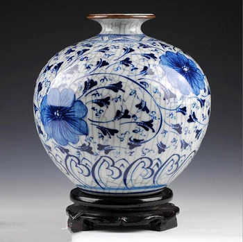 

Jingdezhen ceramics blue and white porcelain vase decoration living room flower arrangement Chinese home decoration hand-painted