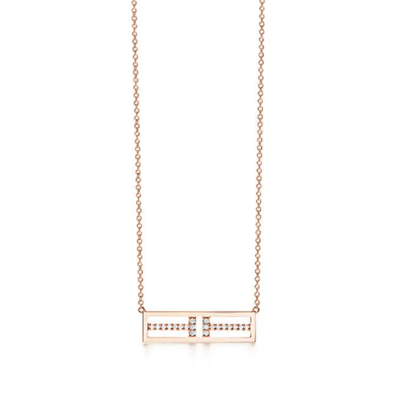 

Kristie 100% 925 Sterling Silver Glitter Cubic Zirconia In The Form Of T -pattern Ms Clavicle Mode Chain Gold Collar Pink