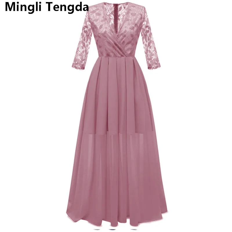 

Simple Chiffon Mother of the Bride Dresses Sexy Lace Women Party Dress 3/4 Sleeve Mother of the Bride Mother Dress Mingli Tengda