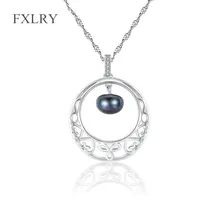 

FXLRY New Luxurious Fashion Women S925 Sterling Silver Micro Paved Zircon Freshwater Natural Pearl Geometric type Pendant Neckla