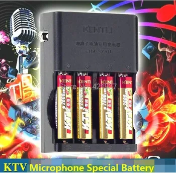 

4 pcsKENTLI KTV special 1.5V AA 2800mWh rechargeable lithium battery for wireless microphone rechargeable+ 4 slots quick charger