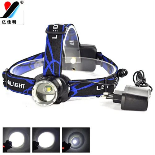 

Hot Sale New Design 5pcs/lot 10W T6 LED Headlight Headlamp Head Light 4-mode torch +2x18650 battery+EU/US Car charger Via DHL
