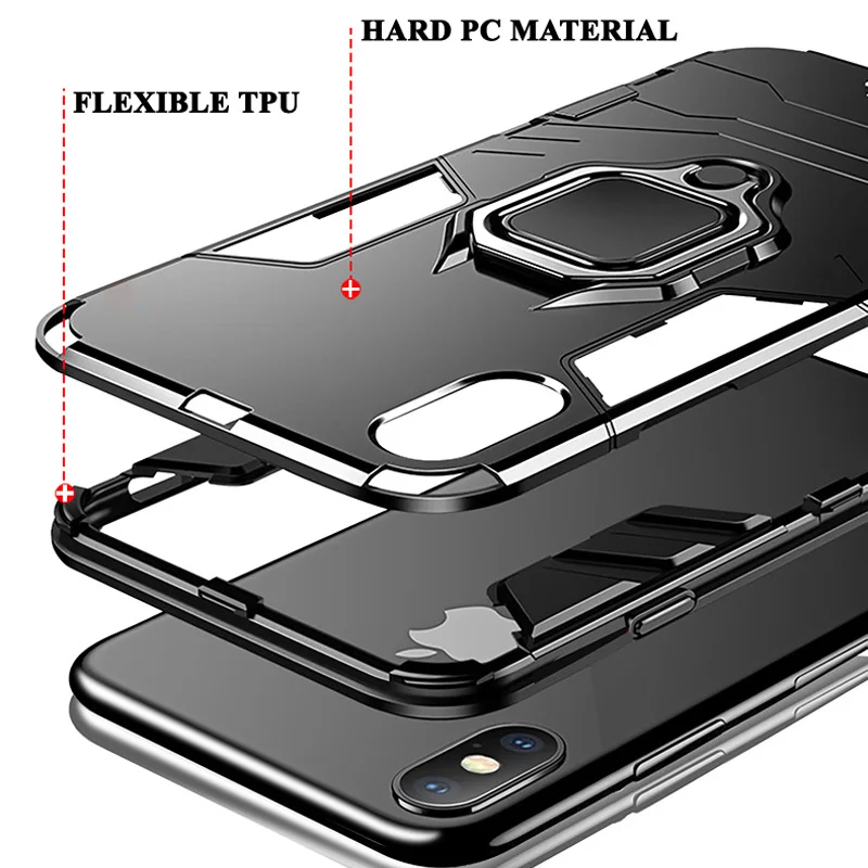 Shockproof Case For iPhone XS Max X XR 8 Plus 7 6s 6 5 5s SE Cover Case 3D Iron Man Finger Ring Armor Holder Phone Back Coque