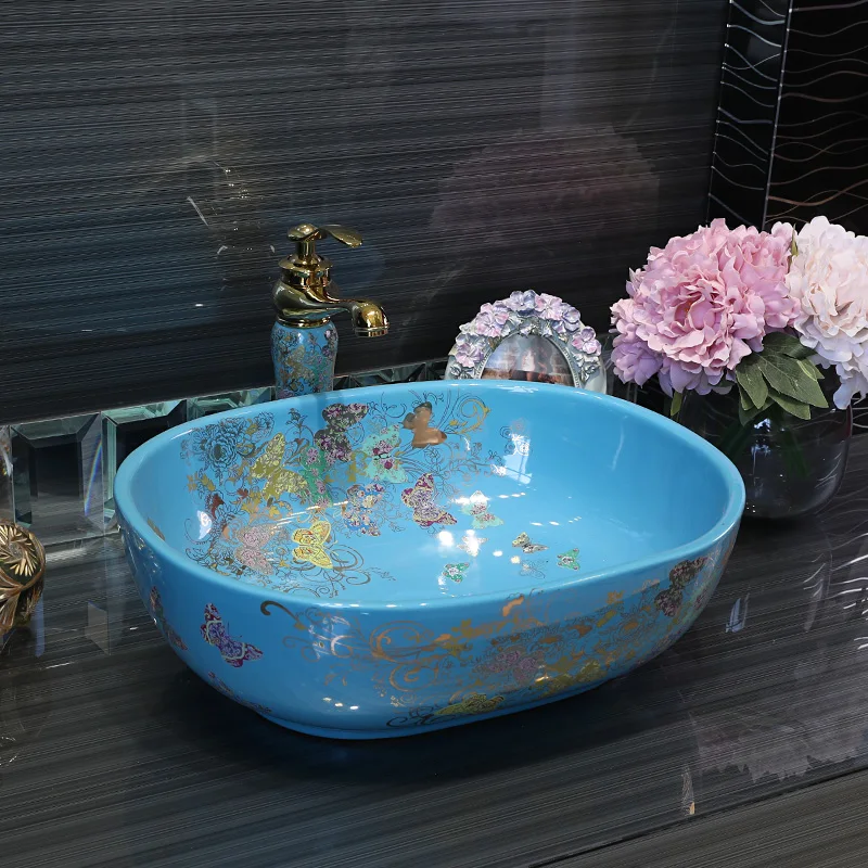 Artistic hand painted ceramic porcelain wash basin lavabo sink Bathroom