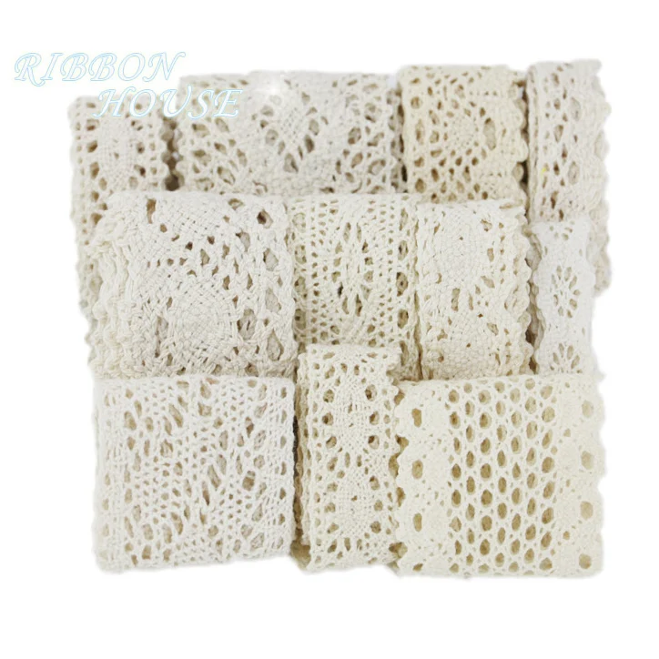 

(2Meter/roll) White Beige Cotton Embroidered Lace Net Ribbons Fabric Trim DIY Sewing Handmade Craft Materials