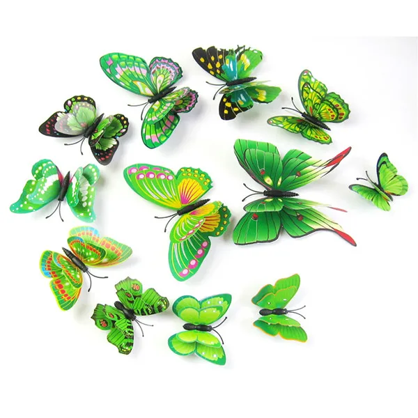 12 шт./лот ПВХ 3D Магнит бабочка настенные стикеры бабочки домашний декор для свадебной вечеринки детская комната гостиная холодильник украшение - Цвет: Зеленый