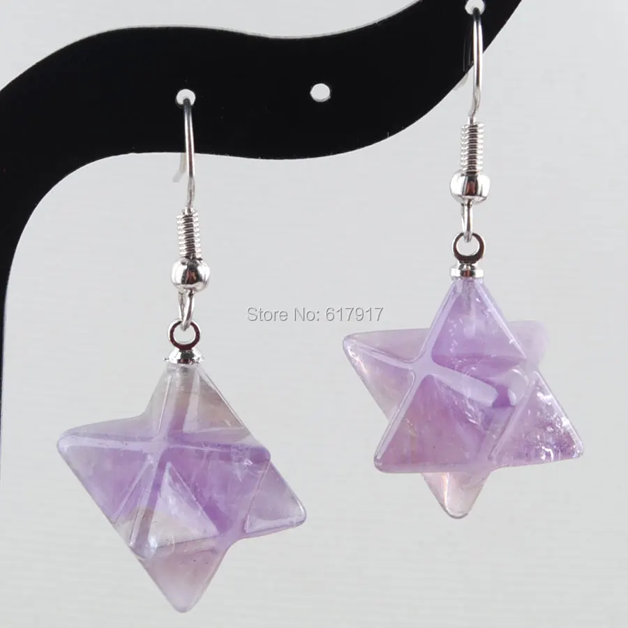 

Anise star Women Drop Earrings Natural Purple Quartzs Gem Stone Bead Reiki Healing Earrings Bohemian Jewelry TR3134