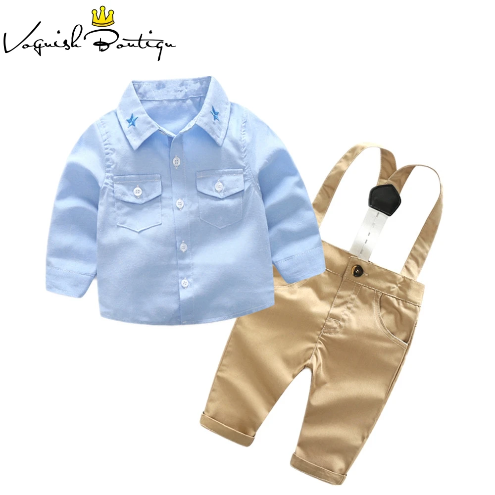 

Newborns clothes fashion baby clothing set blue shirt with casual overalls 2pcs/set for baby newborn