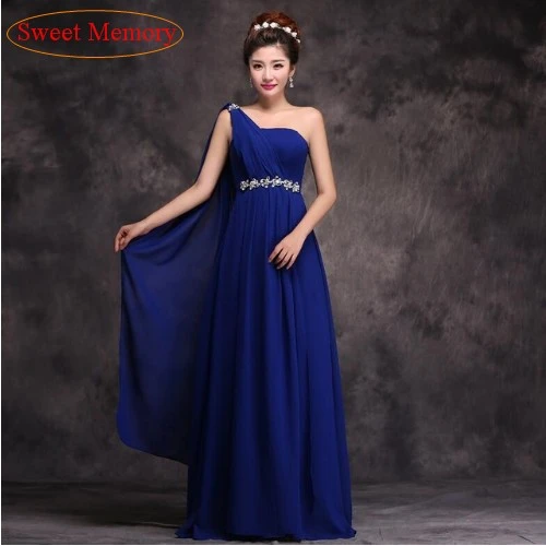 royal blue one shoulder bridesmaid dress