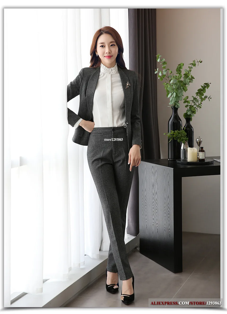 Full Length Professional Business Formal Pants Women Trousers Girls Slim Female  Work Wear Office Lady Career Plus Size Clothing