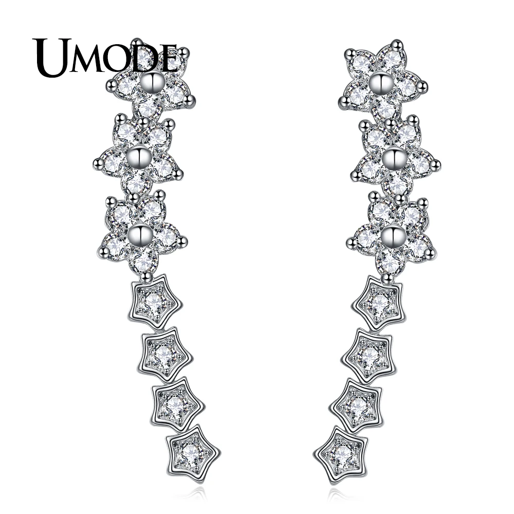

UMODE Brand Design Flower Stud Earrings for Women Silver Color Fashion Jewelry Star Shape Earrings Pins Christmas Gifts UE0328