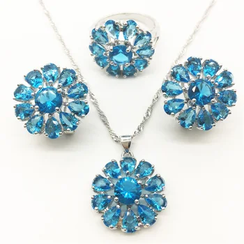 

Luxury Montana Sea-blue Jewelry Sets For Women Sterling Silver Earring/Pendant/Necklace/Ring Free shipping