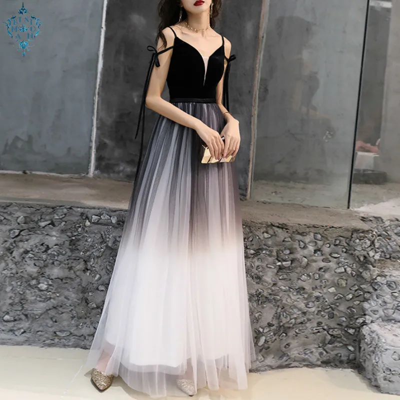 

Ameision Elegant noble Evening Dress 2019 Tulle A Line Party Gowns Sexy Long Prom Dresses women Spaghetti Strap evening gown