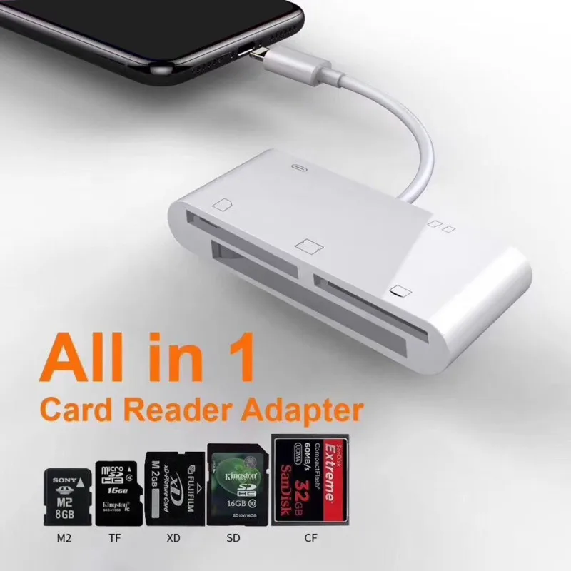 5 в 1 карты читателей комплект цифровой камеры Совместимость OTG кабель для передачи данных CF/XD/M2/SD/TF Card Reader для iPhone iPad Mini/Pro Air iOS