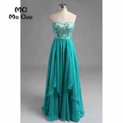 2018 Новый Teal Вечерние платья длинные с аппликациями Vestido Longo; Милая Vestido De Festa платье для выпускного вечера для Для женщин 100% натуральная