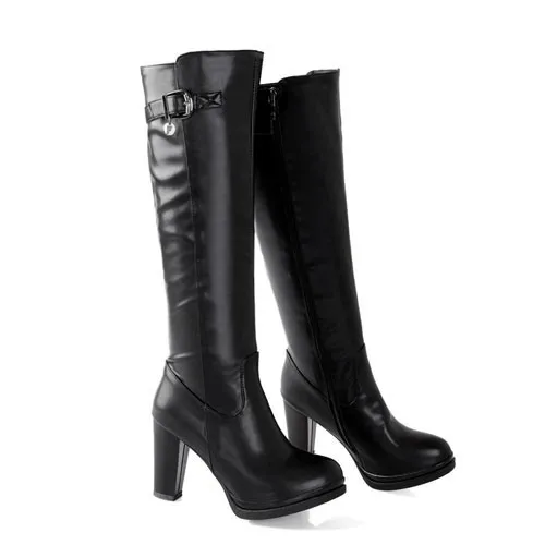 ANMAIRON/размеры 34-39; модные женские сапоги; сапоги до колена на высоком каблуке; женская обувь; пикантные Дизайнерские Сапоги из искусственной кожи; сапоги до колена на молнии
