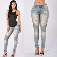 Slim Fit джинсовые штаны тонкий деним прямые Байкер узкие Рваные Джинсы женские стрейч рваные пикантные обтягивающие джинсы женские Высокая талия