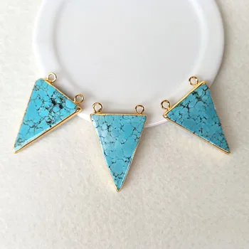 

10pcs Natural Druzy Howlite Blue stone triangle Pendant Gold color Charms,Double Bails Connector DIY Making necklace Jewelry 540