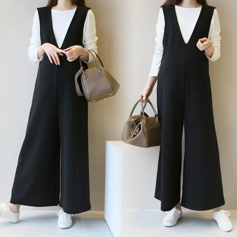 

2PCS Cotton Spring Maternity Clothes for Pregnant Women Loose Long Sleeve Tees+ Wide Leg Pants Jumpsuit Autumn Casual Sets C506