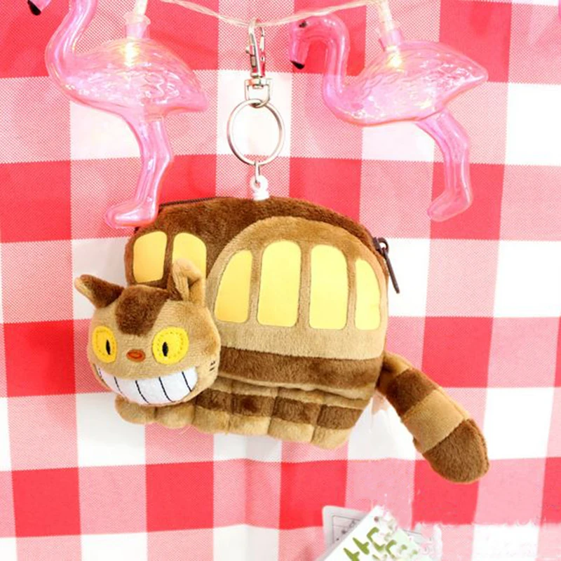 

1 Pc Cute Anime Hayao Miyazaki Totoro Bus Plush Purse Cartoon Retractable Keychain Plush Coin Bag for Kids Plush Toy