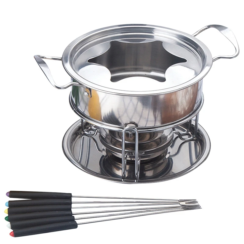 

CSS 10-Piece Set Multifunctional Stainless Steel Ice Cream Chocolate Cheese Hot Pot Melting Pot Fondue Set Kitchen Accessories