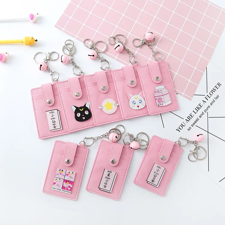 

Sailor Moon Pink Panther Kawaii Cute Lovely PU Leather Bag Women Travel ID Bank Bus Credit Card Holder Keyring Gift for Girl