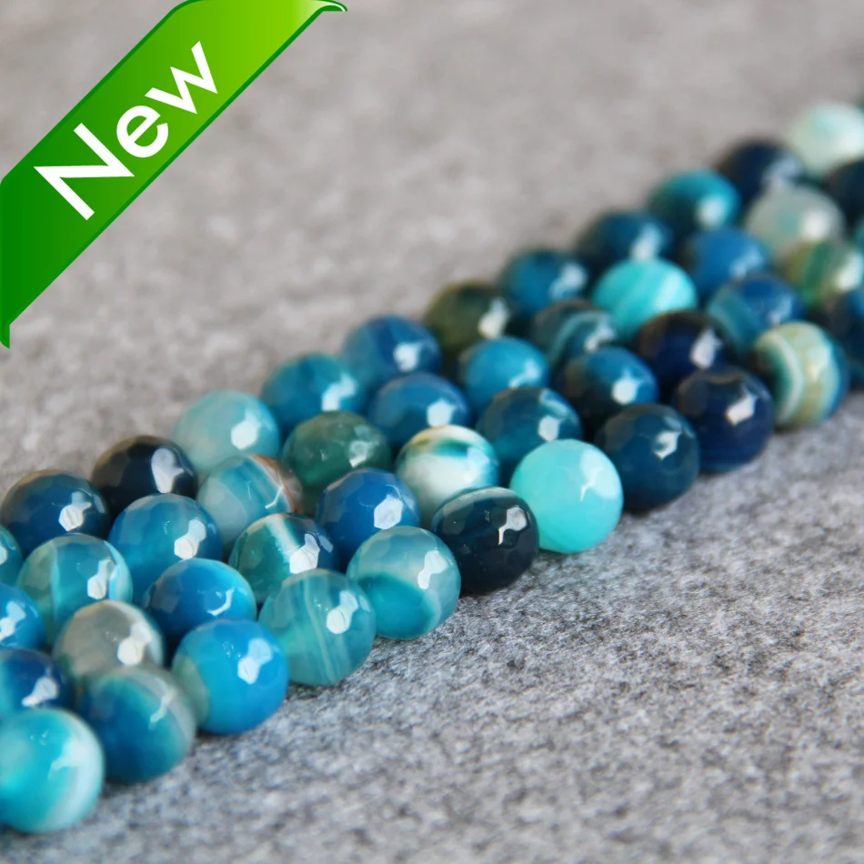 

New Arrival 10mm Faceted Stripe Blue Onyx Beads Round DIY Manual Loose Beads Carnelian Jewelry Making Design Wholesale 15"