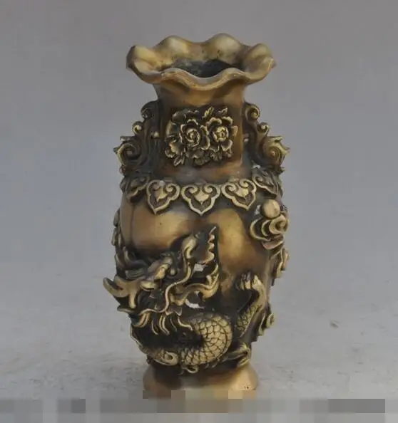 

S4071 9"old china fengshui bronze animal dragon flower statue Zun Cup Bottle Pot Vase discount 30% (C0324)