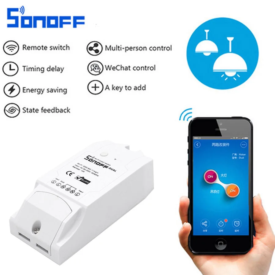 

Sonoff Dual 2CH Wireless Home Automation Modules WiFi Smart Switch For Smartphone 10A WI-FI Smart Home Controller Remote Control