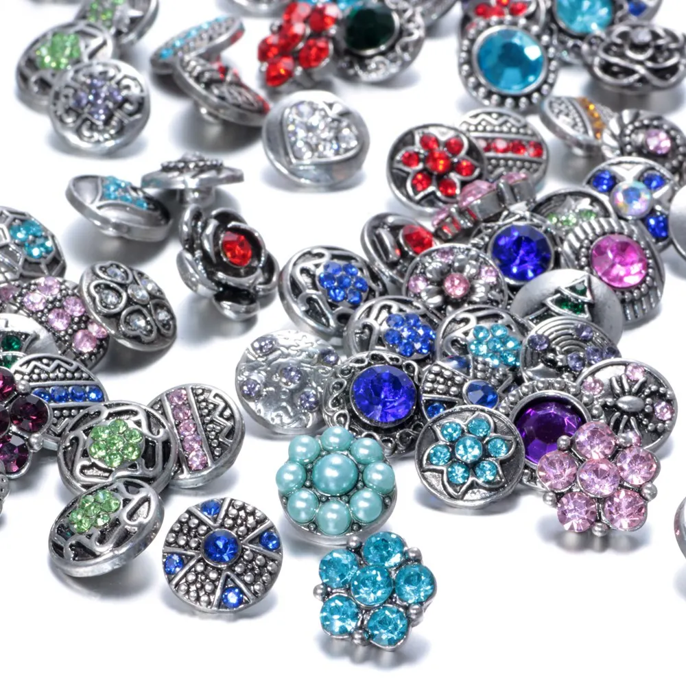 Wholesale 50pcs/lot Mixed Rhinestone Styles 12mm Snap Button Jewelry