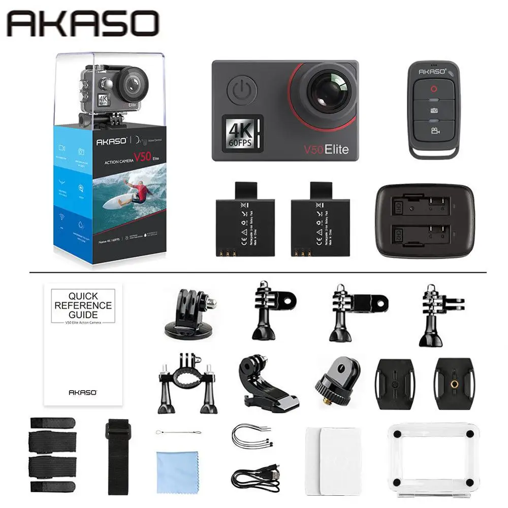 Tanie AKASO V50 Elite Native 4 K 60fps 20MP ultra hd 4K kamera akcji Sport wifi touch ekran sterowanie głosem EIS 40m wodoodporna kamera