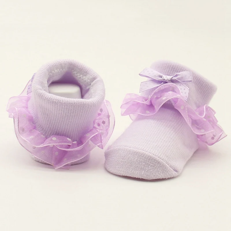 Кружевные детские носки мягкие хлопковые носки-пачки в горошек для новорожденных девочек и мальчиков короткие носки для маленьких девочек 0-12 месяцев